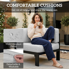 Outsunny 5-Piece Garden Corner Sofa Set with Cushions, 6 Seater Aluminium Garden Furniture Set with Coffee Table, Light Grey