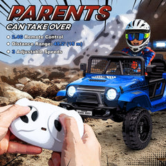 AIYAPLAY 12V Battery Powered Kids Ride-On Car, Electric Truck w/ Spring Suspension, Remote, Music, Horn, Lights, Blue