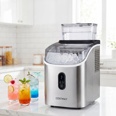 Ice Cube Maker Countertop w/ External Tank & Self-Cleaning 13 Thickness Levels-Silver