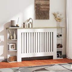 HOMCOM Radiator Cover with Open Storage Shelves, Vertical Slatted Cabinet Shelf Heater Cover for Living Room, Hallway, Large, White
