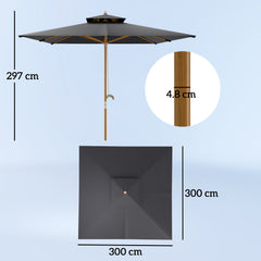 Outsunny 3 m Square Garden Parasol - Black