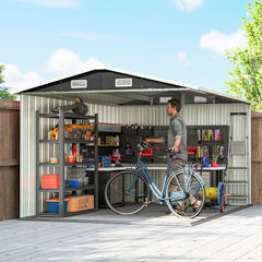 Outsunny 12 x 8 ft Garden Shed, Outdoor Storage Shed with 4 Vents and Lockable Double Doors, Dark Grey