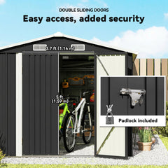 Outsunny 12 x 8 ft Garden Shed, Outdoor Storage Shed with 4 Vents and Lockable Double Doors, Dark Grey