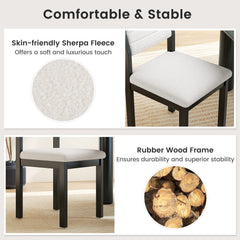Imitation Lamb Fleece Home Chair with Upholstered Seat and Rubber Wood Legs-White
