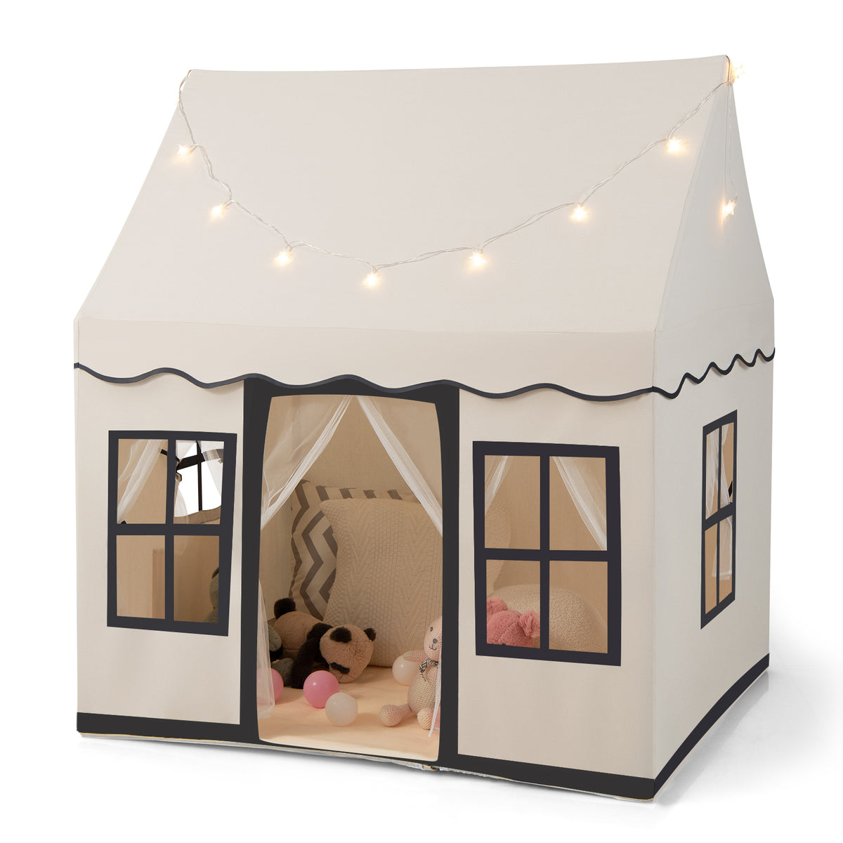 Indoor Kids Play Tent with Star Lights for Children Boys Girls Gift-Beige