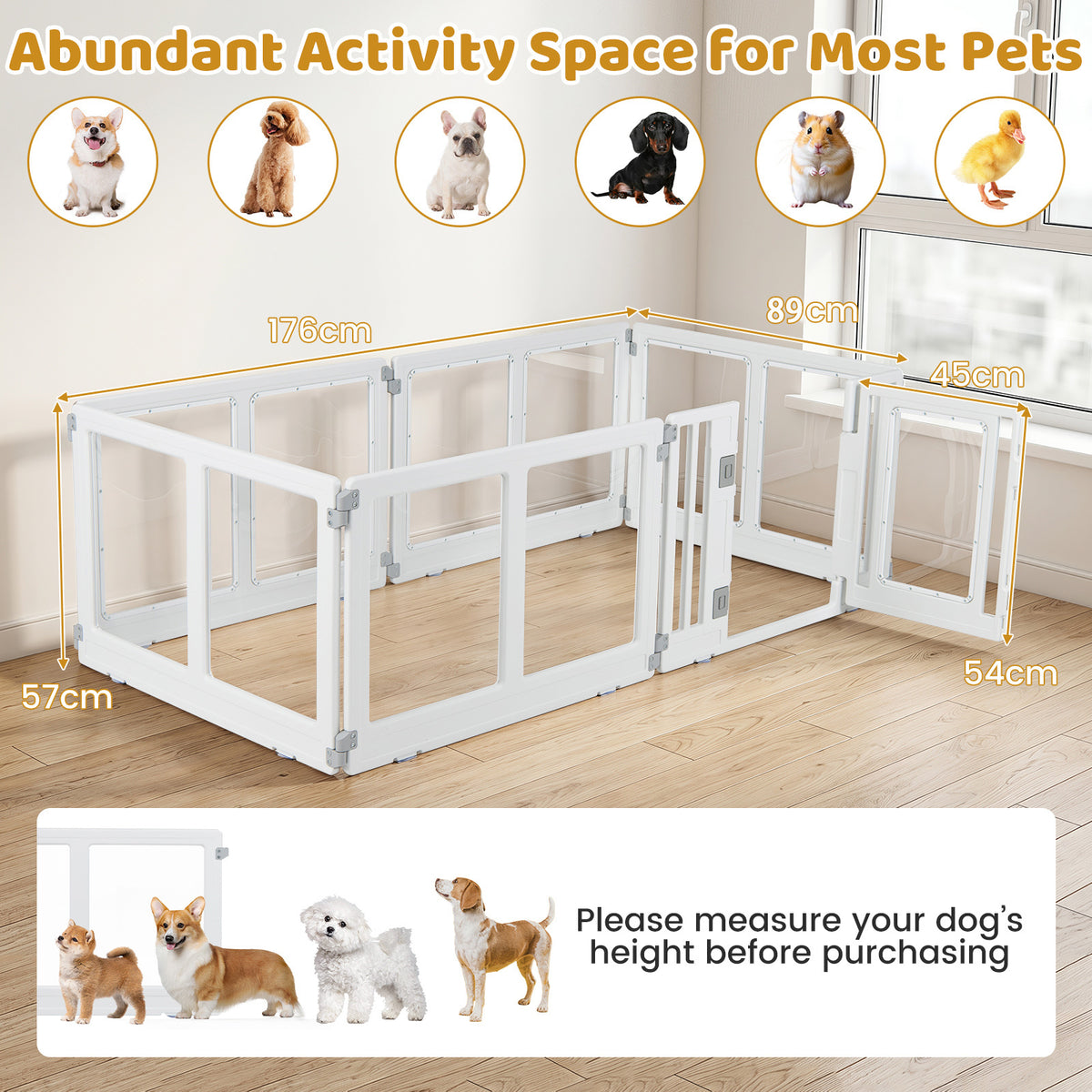 Indoor Outdoor Transparent Puppy Play Pen Pet Fence for Small to Medium Dogs-6 Panels