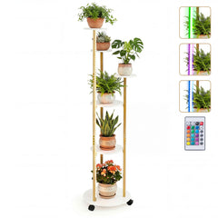 Indoor Plant Stand 6-Tier Corner Shelf with Locking Wheels-White