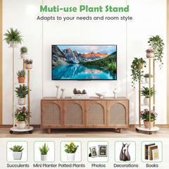 Indoor Plant Stand 6-Tier Corner Shelf with Locking Wheels-White