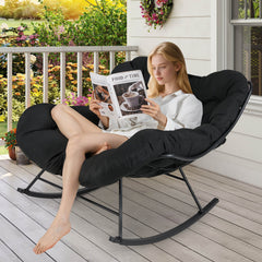 Indoor Outdoor Rocking Chair Oversized Egg Papasan Chair-Black