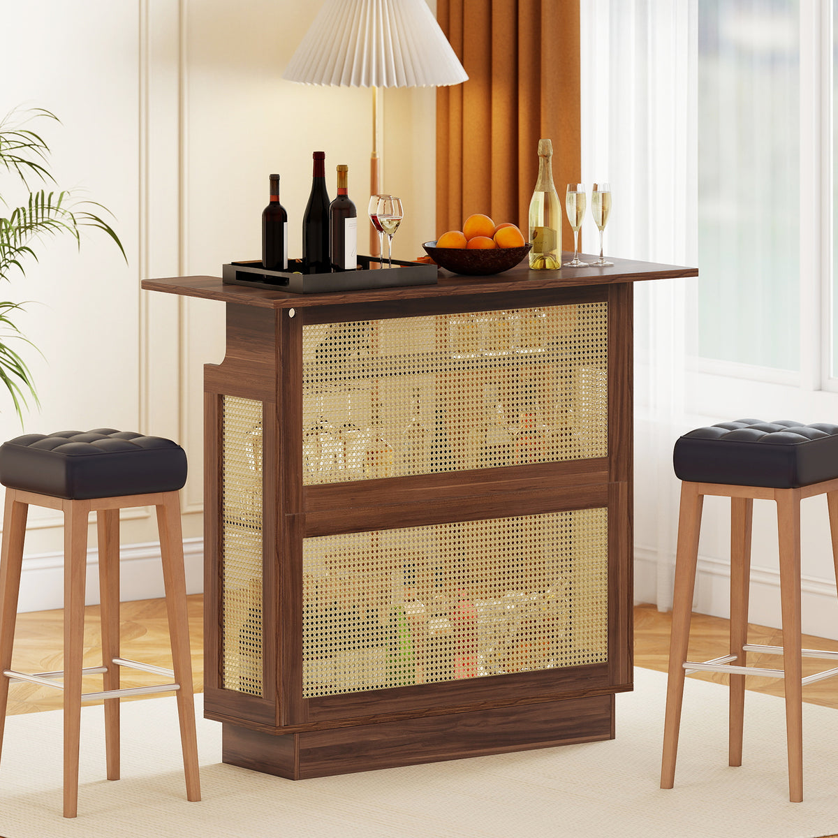 Industrial Home Bar Unit with RGB LED Light and App Control for Kitchen Living Room-Brown