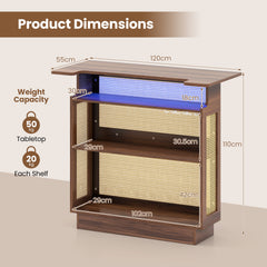 Industrial Home Bar Unit with RGB LED Light and App Control for Kitchen Living Room-Brown
