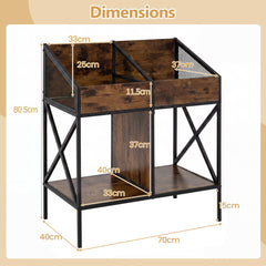 Industrial Magazine Books Record Holder with Metal Frame and Anti-tip Kits Holds up to 250 Albums-Rustic Brown
