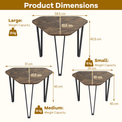 Industrial Nesting Coffee Table Set of 3 with Thick Tabletop and Metal Frame, for Small Spaces-Rustic Brown