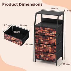 Industrial Nightstand Tall Dresser with 4 Fabric Drawers-Brown