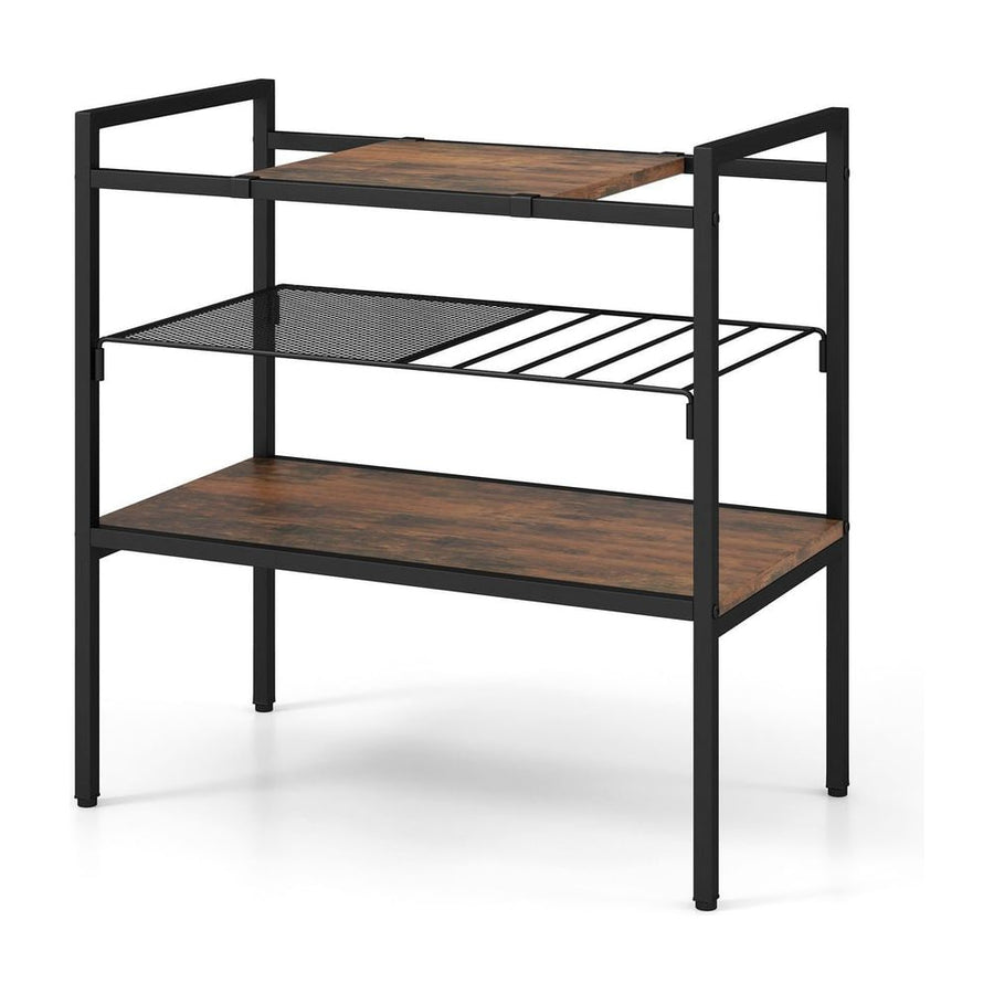 Sofa Side Table with Removable Panel and Mesh Shelf-Rustic Brown