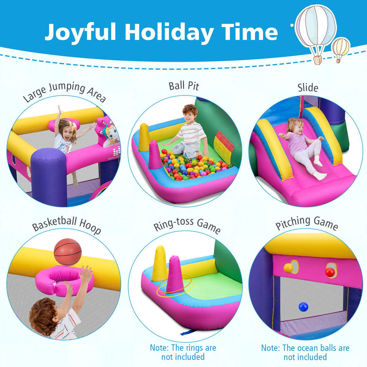 Inflatable Bounce Castle with Slide and Stakes