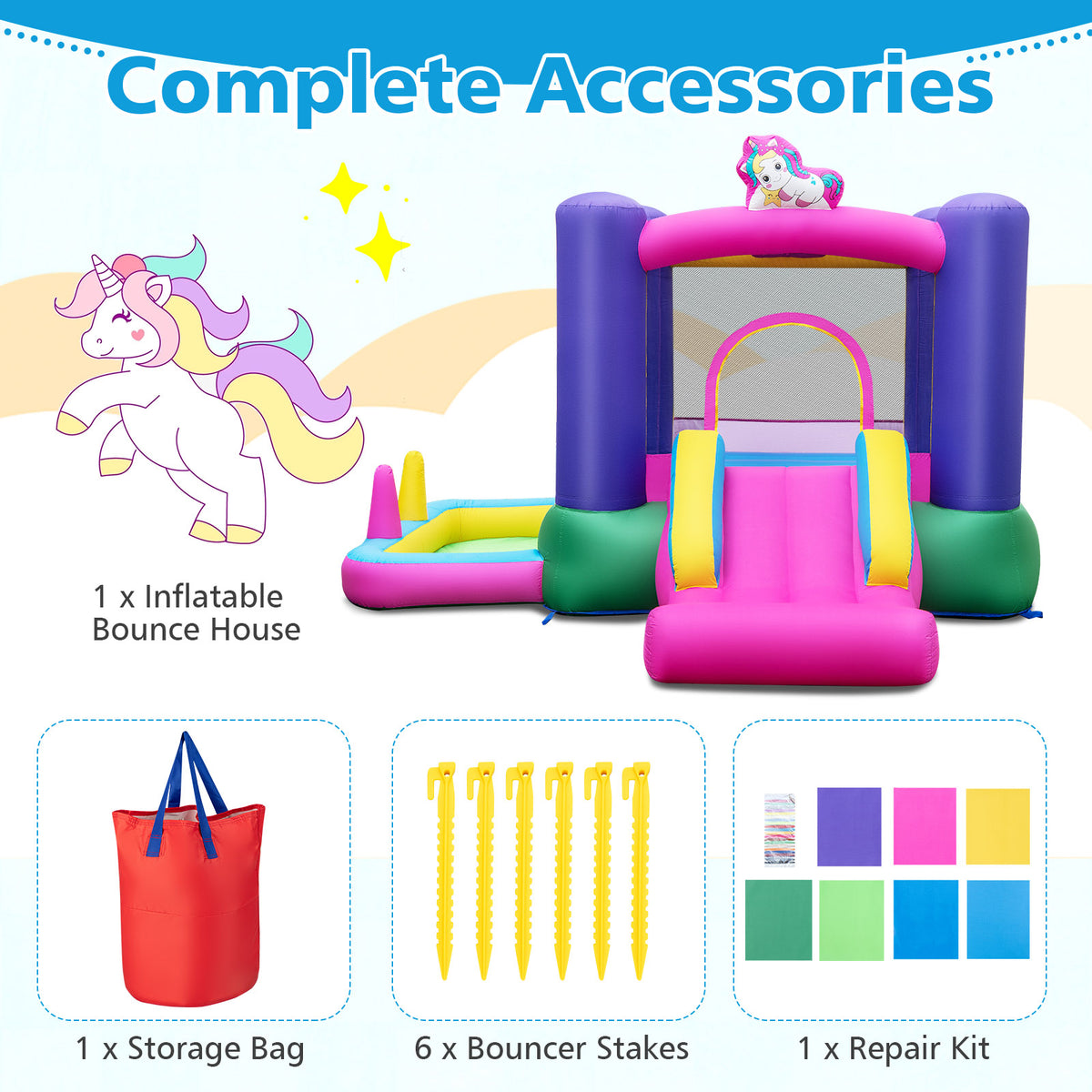 Inflatable Bounce Castle with Slide and Stakes