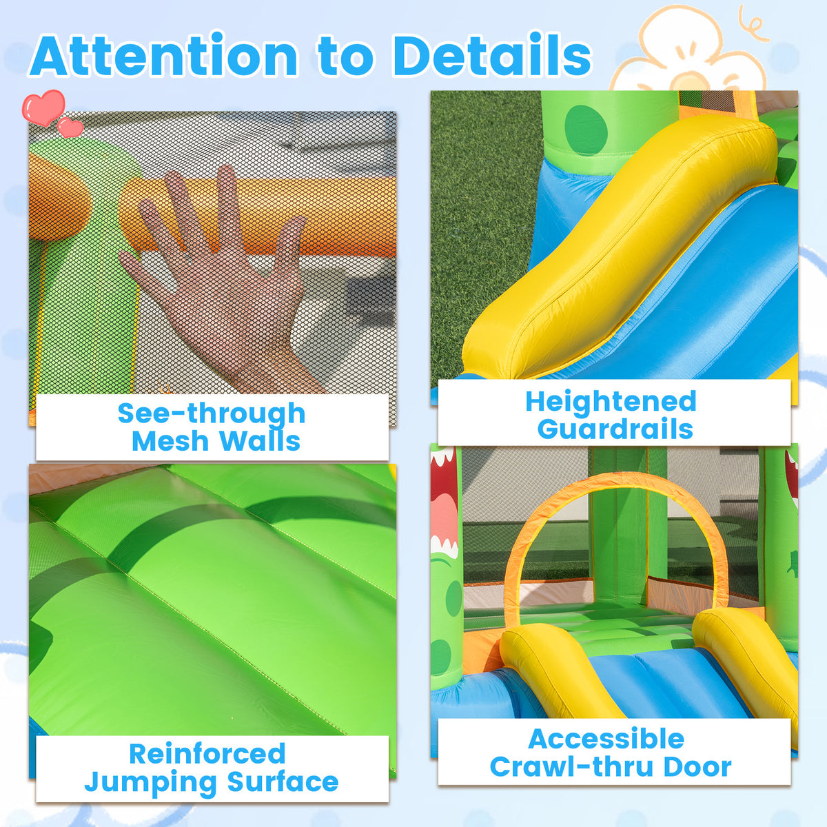 Inflatable Bounce House 2-in-1 Monster Themed Kids Bouncer with Slide (without Blower)