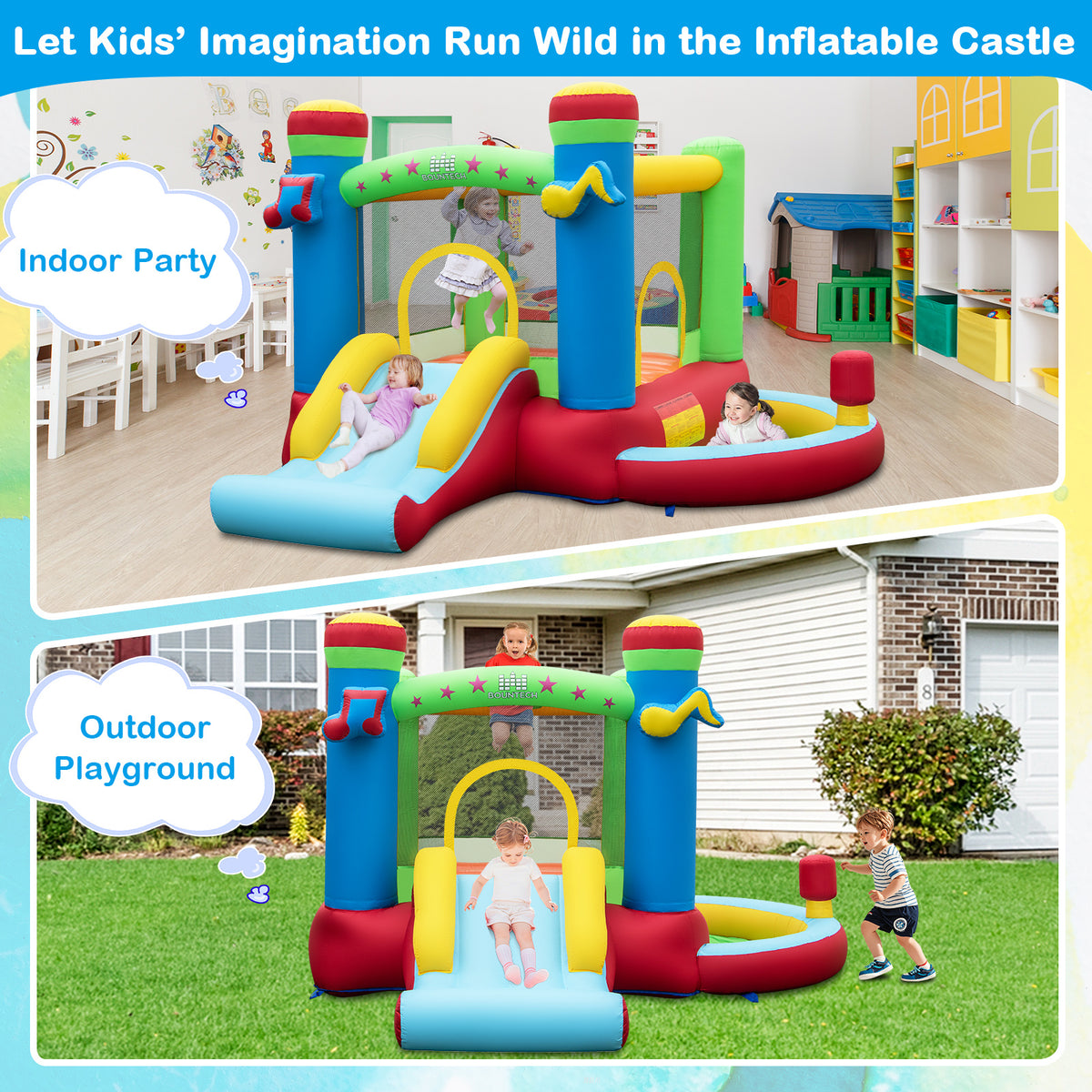 Inflatable Bounce House with Slide and Jumping Area with 450W Blower