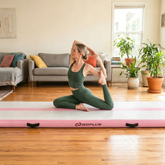 Inflatable Gymnastic Mat Portable Tumbling Mat with Electric Air Pump-Pink