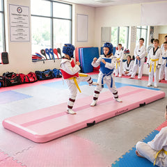 Inflatable Gymnastic Mat Portable Tumbling Mat with Electric Air Pump-Pink
