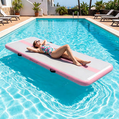 Inflatable Gymnastic Mat Portable Tumbling Mat with Electric Air Pump-Pink