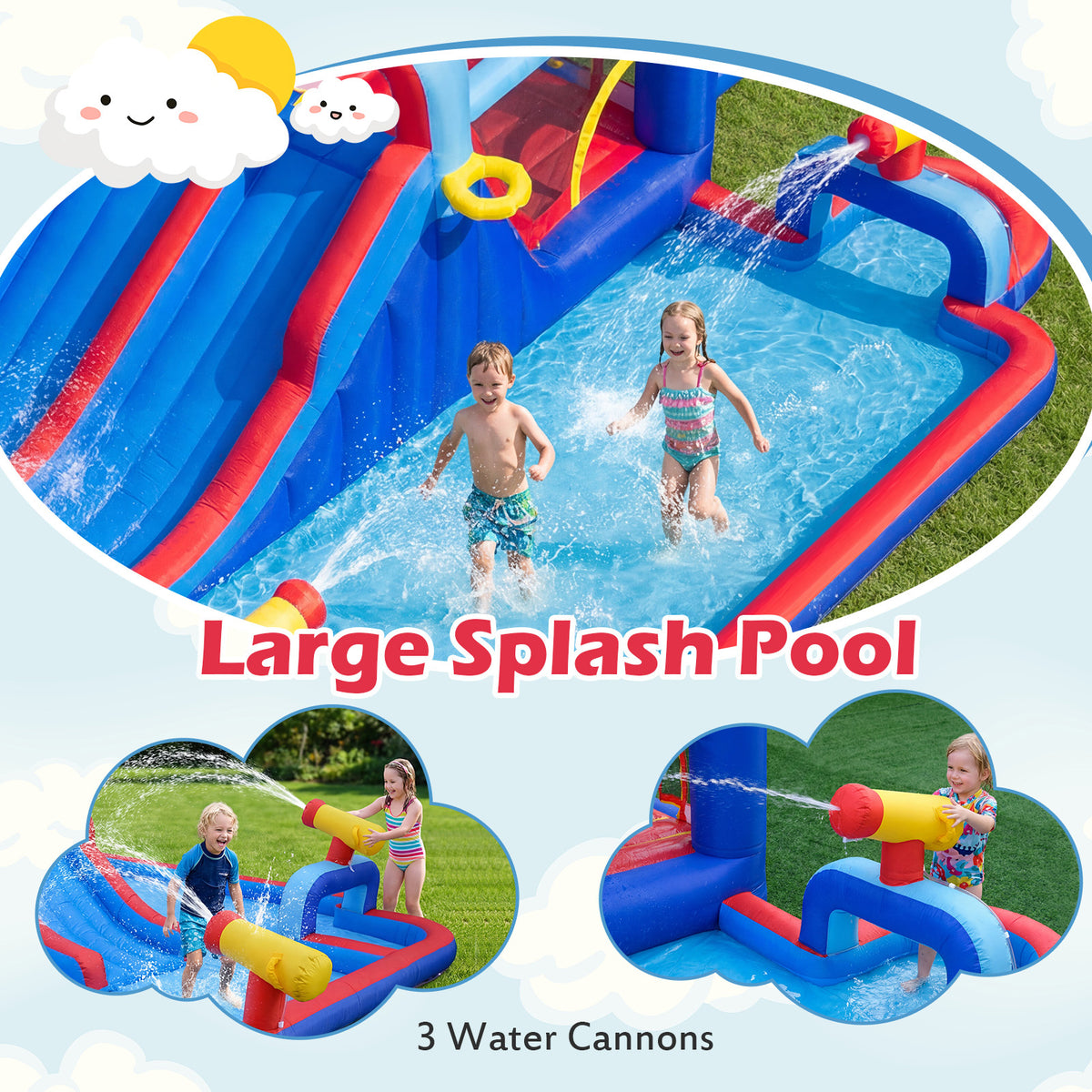 Inflatable Water Slide Park with Double Slides(without Blower)