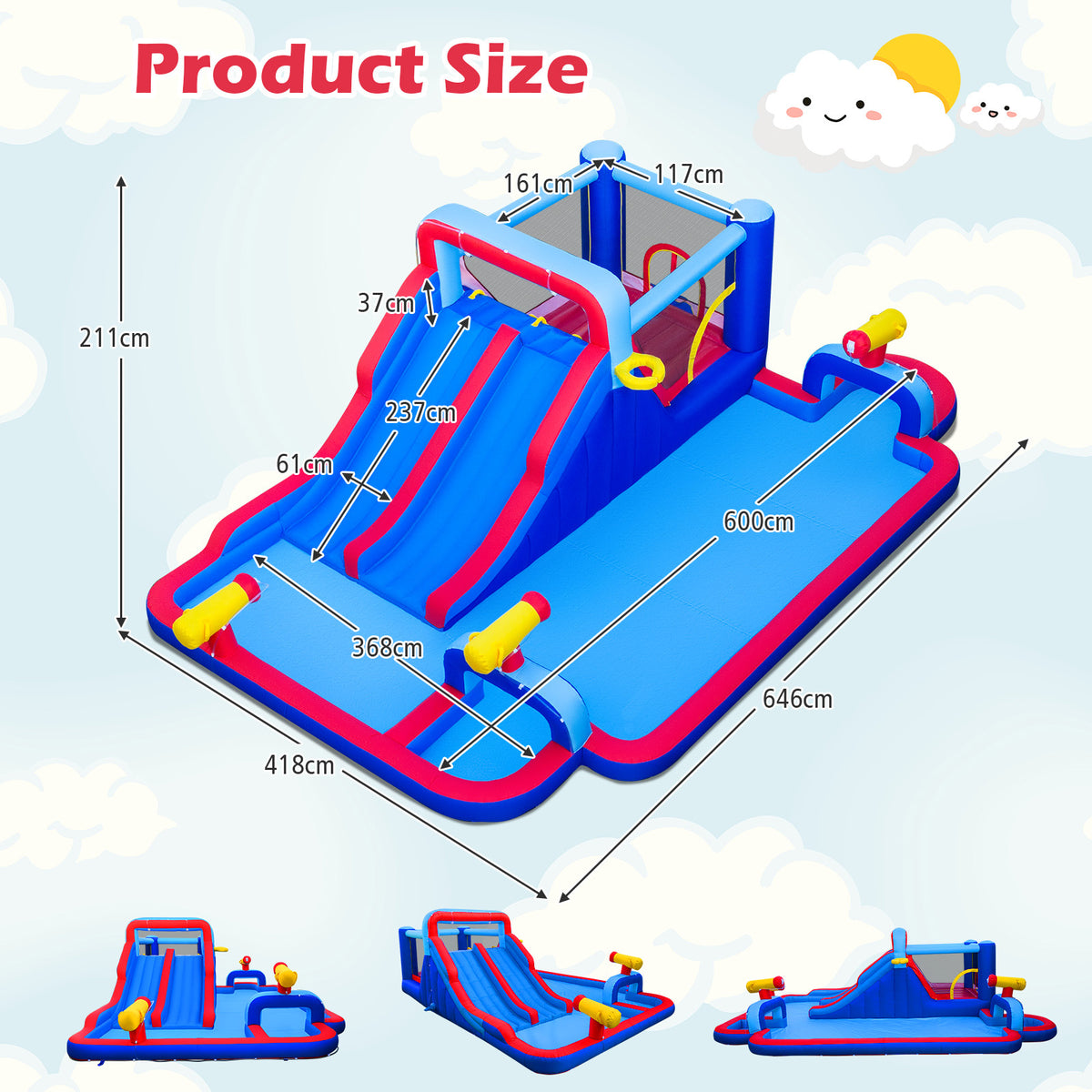 Inflatable Water Slide Park with Double Slides(without Blower)