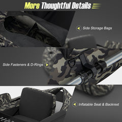 Inflatable Fishing Float Tube with Pump, Paddle, Storage Pockets-Camouflage