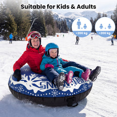 Inflatable Snow Tube Heavy-duty Snow Sledding Tube with Detachable Tow Strap-Blue