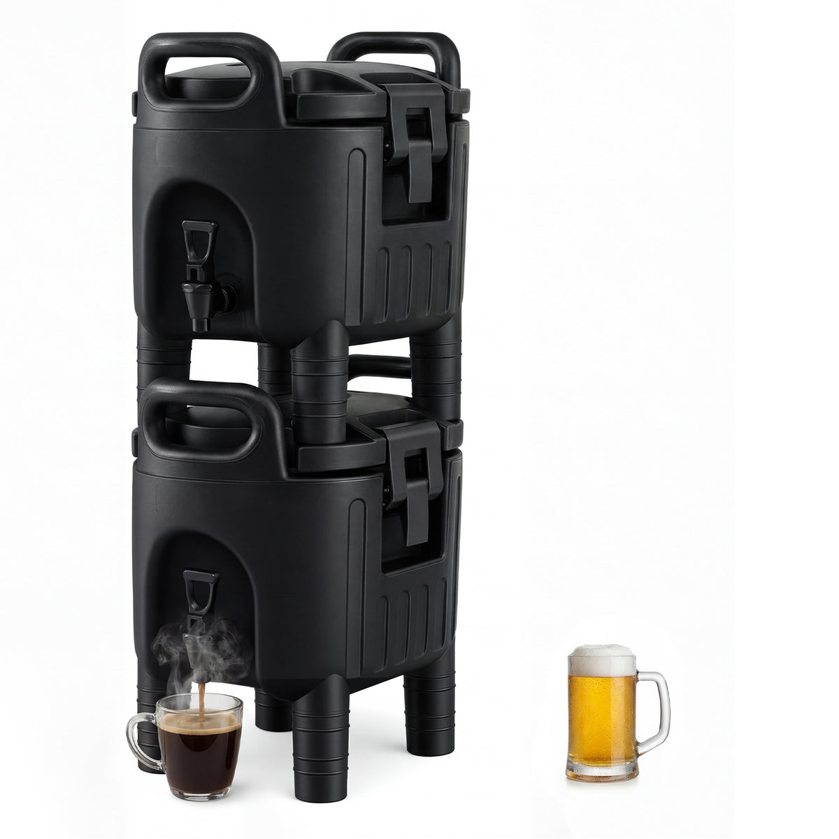 Insulated Beverage Dispenser with Handles and Two-Stage Faucet-Black