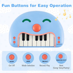 13-Key Kids Piano Keyboard Interactive Toy Digital Piano with Smiling Face-Blue