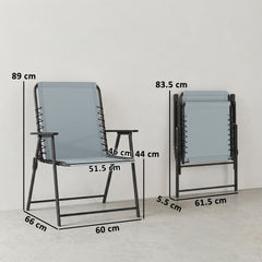 Outsunny Folding Garden Chairs Set of 2, Outdoor Dining Chairs with Wide Texteline Seat, High Back and Armrests, Light Grey
