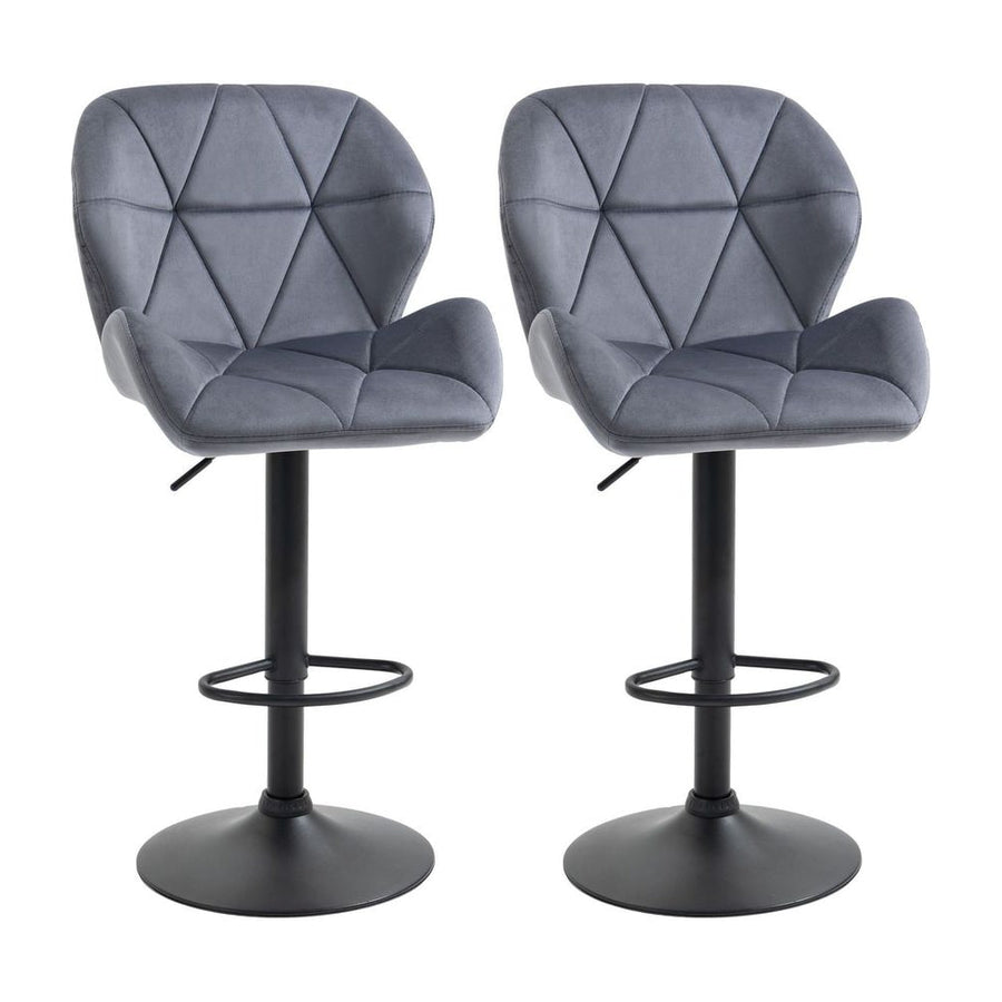 HOMCOM Adjustable Bar Stools Set of 2, Armless Upholstered Swivel Counter Chairs, Barstools with Back, Footrest, Dark Grey