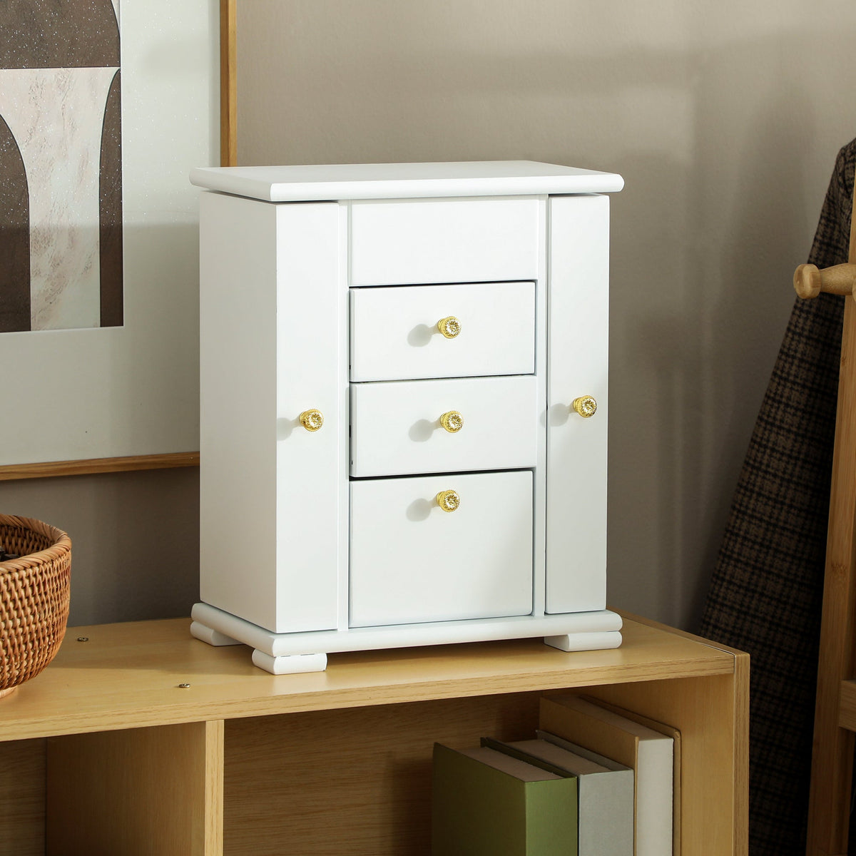 HOMCOM 4-Tier Jewellery Box with Mirror and 2 Drawers - White