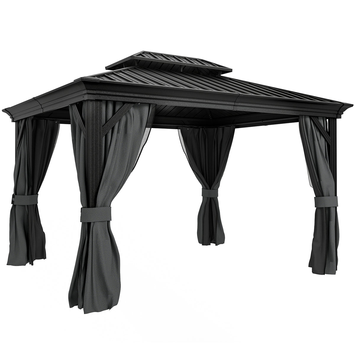 Outsunny 3.65 x 3m Aluminium Hardtop Gazebo, with Accessories - Dark Grey