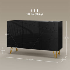 HOMCOM Modern Luxe High Gloss Sideboard, with Hairpin Legs - Black