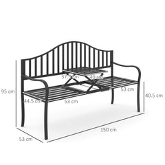 Outsunny Metal Bench W/Table, 150Lx53Wx95H cm