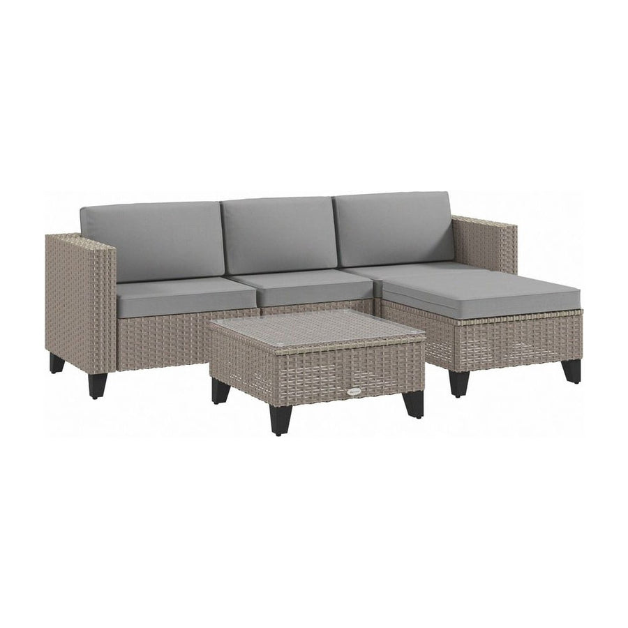 Outsunny 5-Piece Rattan Patio Furniture Set with Corner Sofa, Footstools, Coffee Table, for Poolside, Brown