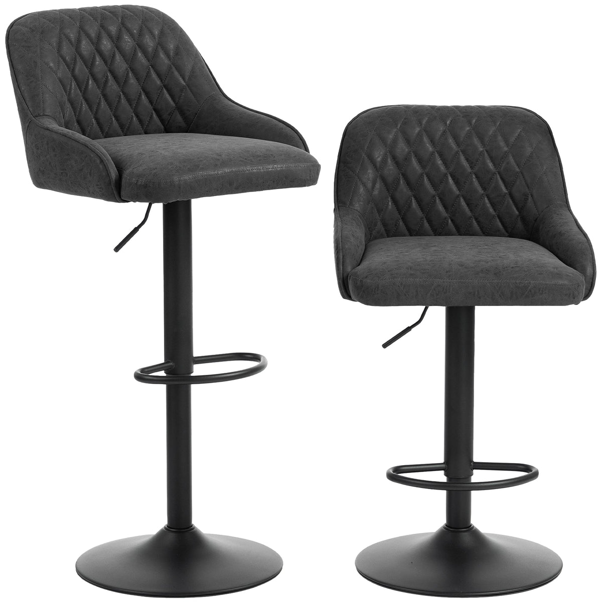 HOMCOM Bar Stools Adjustable Swivel Kitchen Chairs with Backrest Set of 2 for Kitchen Island Black