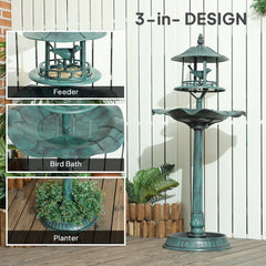 Outsunny 3-in-1 Garden Bird Bath, Freestanding Birdbath with Large Water Basin, Underneath Flower Planter, _50 x 113 cm