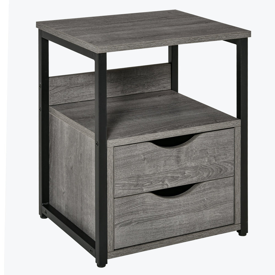 HOMCOM Industrial Side Table with Drawer, Sofa Table, Bedside Cabinet with Storage Shelf, Slim Nightstand for Living Room