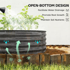 Outsunny Galvanised Raised Garden Bed, Metal Planter Box with Safety Edging, for Flowers, Herbs, Succulents, Dark Grey