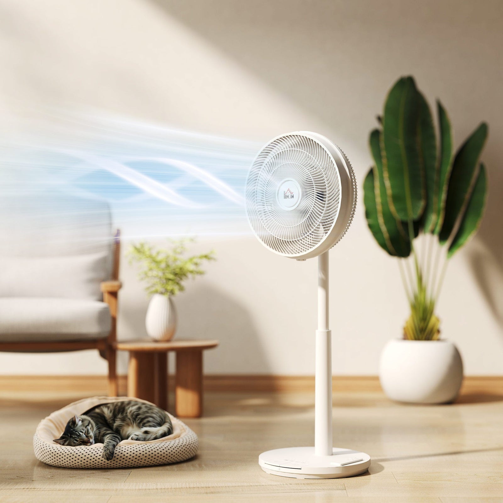 HOMCOM Pedestal Fan with Oscillating, Tilt, Adjustable Height, White