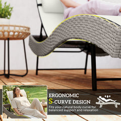Outsunny Rattan Sun Lounger, Garden Recliner with 5 Position Adjustable Back, S Shaped Texteline Seat, Headrest, Cream White