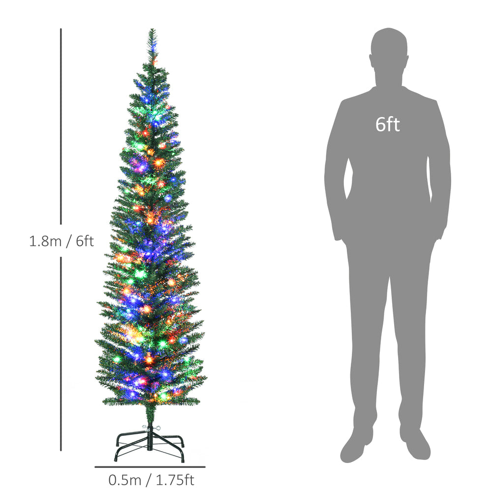 The artificial Christmas tree is shown next to a person to indicate its height and size