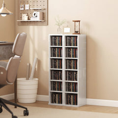 HOMCOM Set of 2 CD Media Display Shelf Unit Tower Rack with Adjustable Shelves, High Gloss White