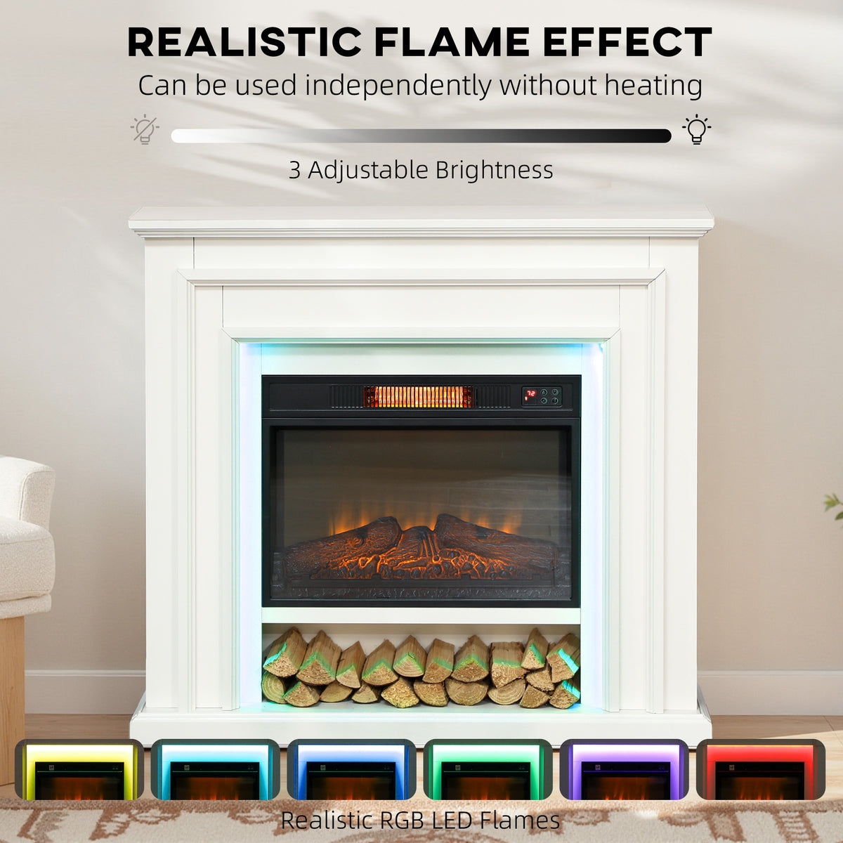 HOMCOM 4777 BTU Multicolour LED Electric Fireplace - White