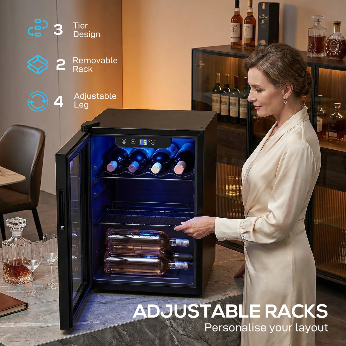 HOMCOM 16 Bottle Wine Cooler, 48 Litre Capacity, 4-16°C Tabletop Counter Drinks Wine Fridge with Glass Door, LED Light, Black