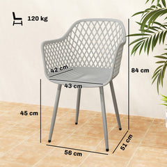 Outsunny Garden Chairs Set of 4, Garden Dining Chairs with Cut Out Diamond Back and Armrests for Patio, Balcony, Terrace, Grey